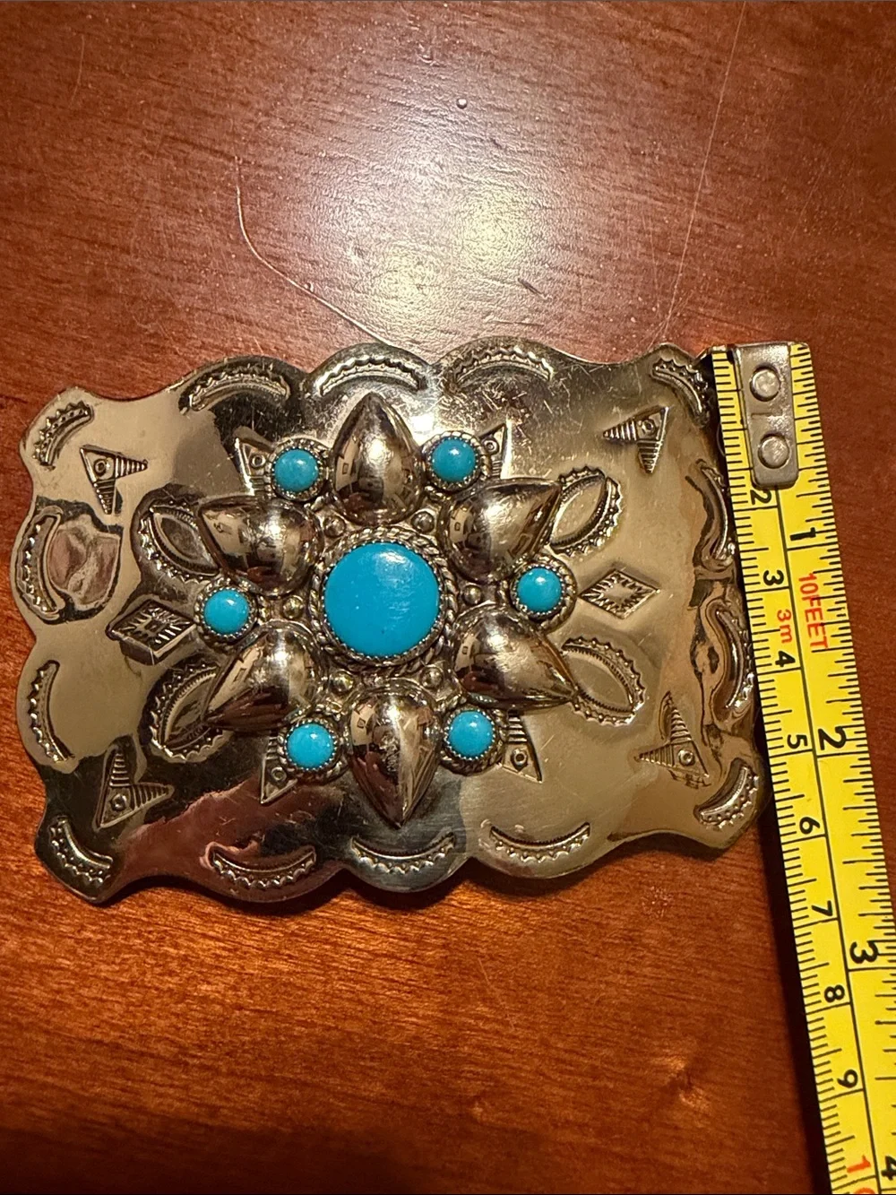 Turquoise Accent Metal Belt Buckle -